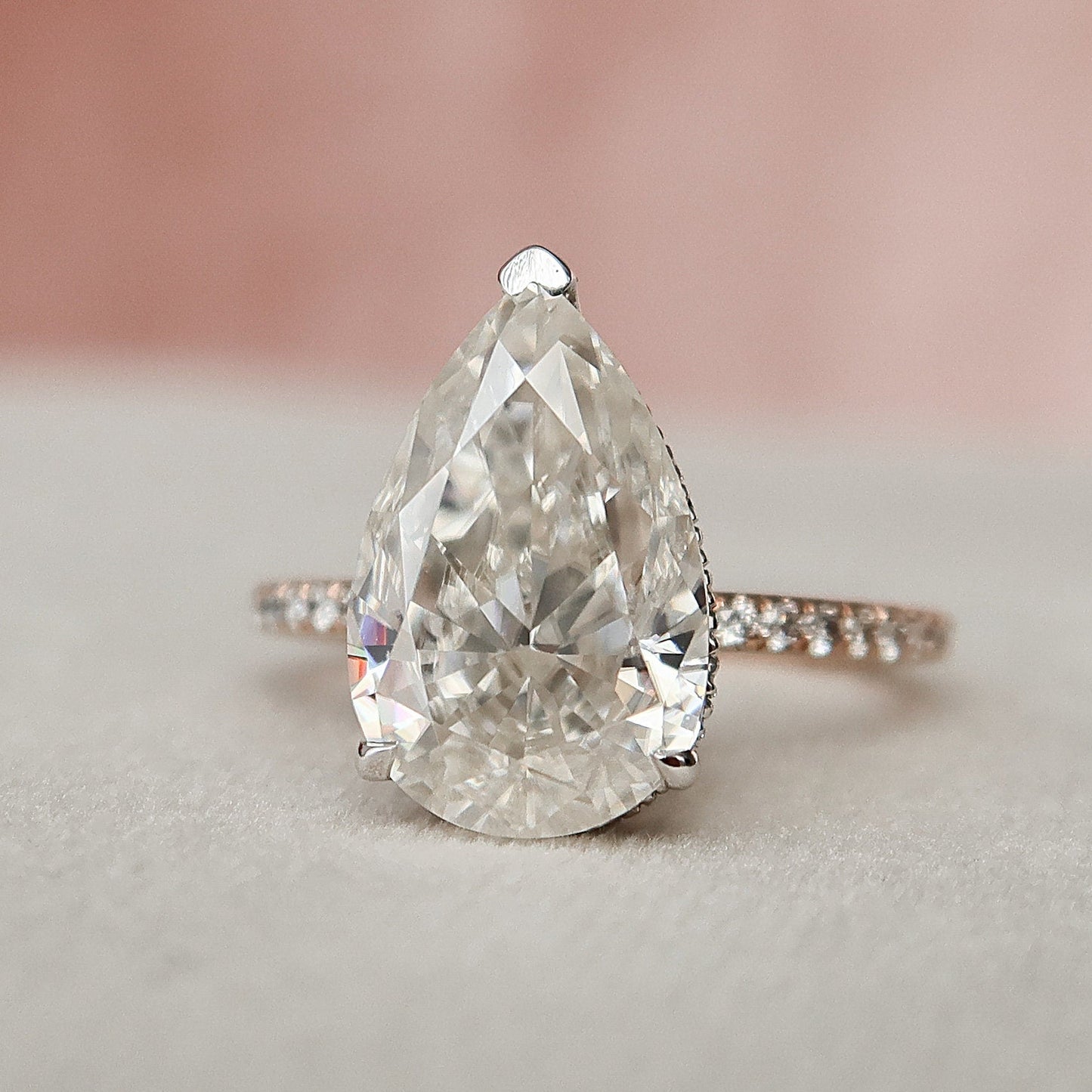 3.5 CT Pear Hidden Halo & Pave Setting Moissanite Engagement Ring