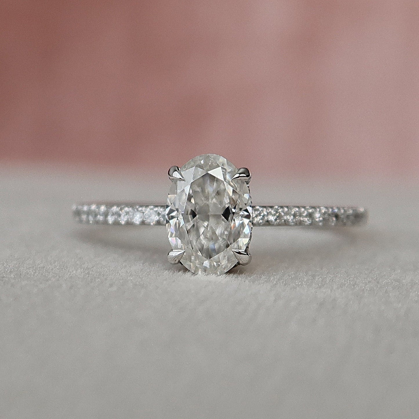 1.0 CT Oval Hidden Halo & Pave Setting Moissanite Engagement Ring