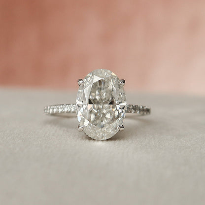 3.0 CT Oval Pave Setting & Hidden Halo Moissanite Engagement Ring