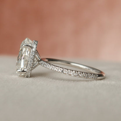 3.0 CT Oval Pave Setting & Hidden Halo Moissanite Engagement Ring