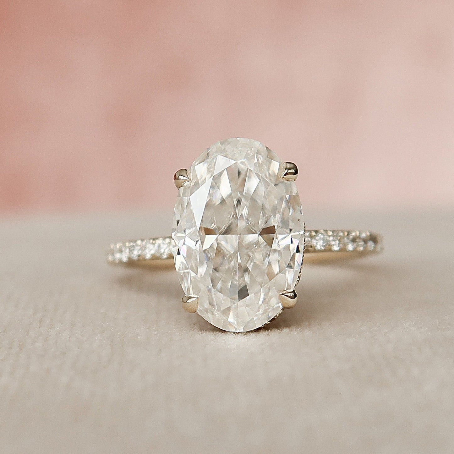 3.5 CT Oval Hidden Halo & Pave Moissanite Engagement Ring