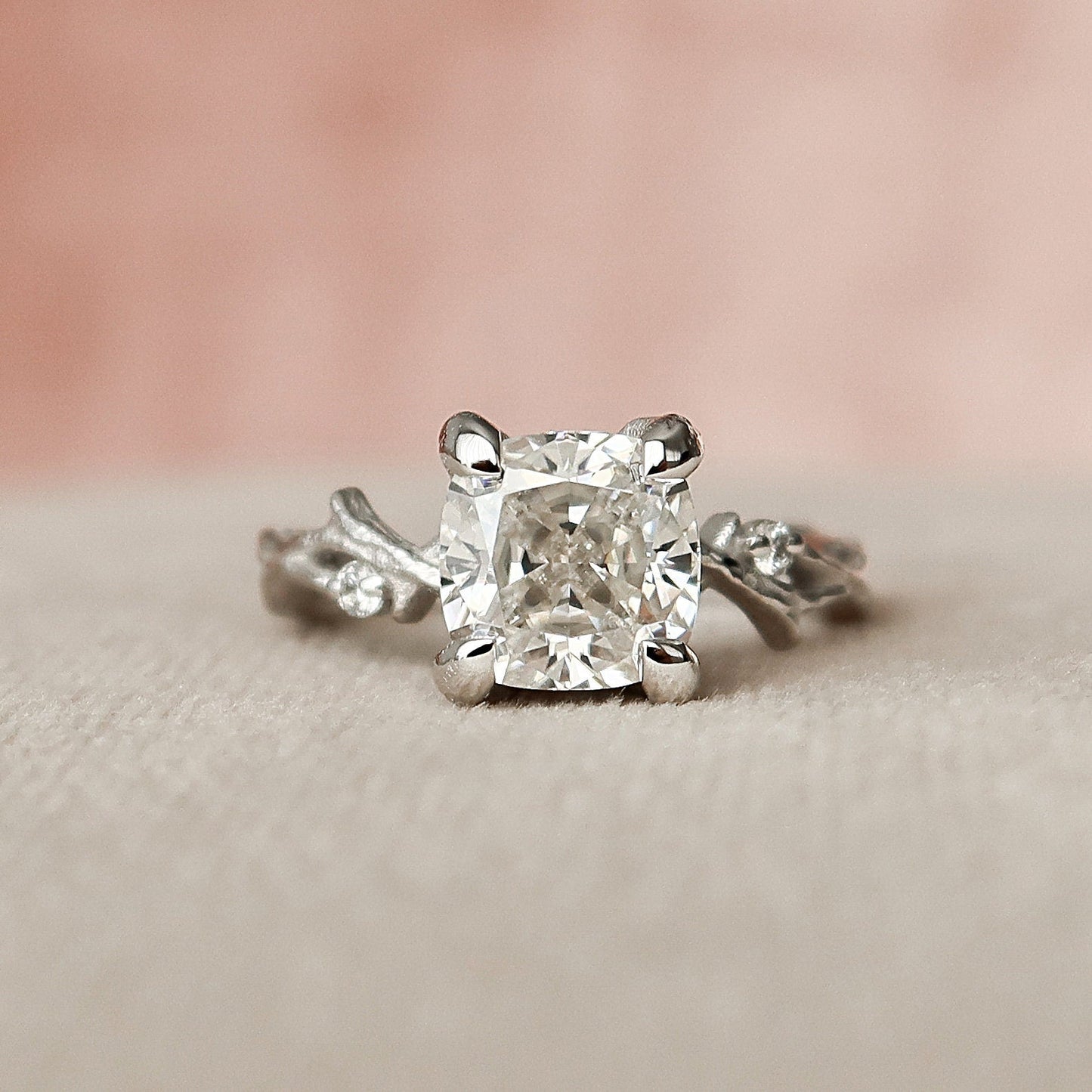 1.50 CT Cushion Twig Style Moissanite Engagement Ring