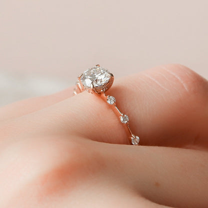 1.0 CT Round Solitaire & Dainty Pave Moissanite Engagement Ring