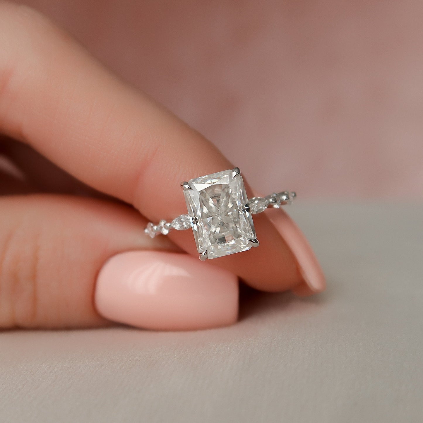 3.50 CT Radiant Pave Setting Moissanite Engagement Ring