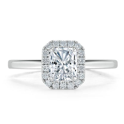 1.0 CT Radiant Cut Halo Moissanite Engagement Ring