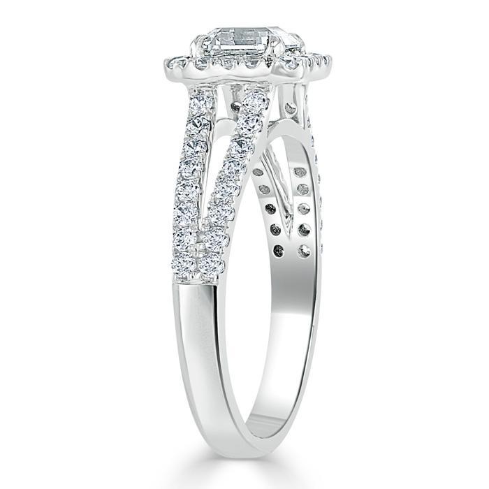 1.0 CT Asscher Cut Halo Split Shank Setting Moissanite Engagement Ring