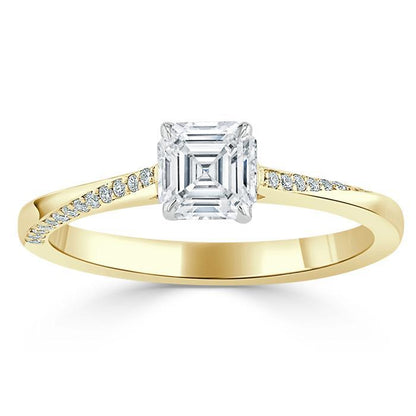 0.75 CT Asscher Cut Solitaire Moissanite Engagement Ring