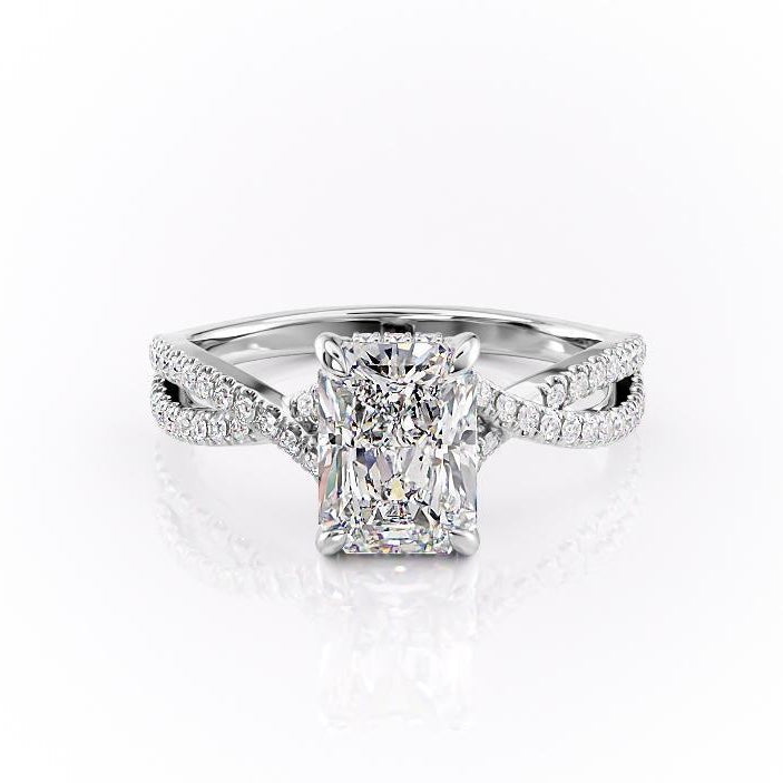 2.10 CT Radiant Solitaire Cross Over Pave Moissanite Engagement Ring