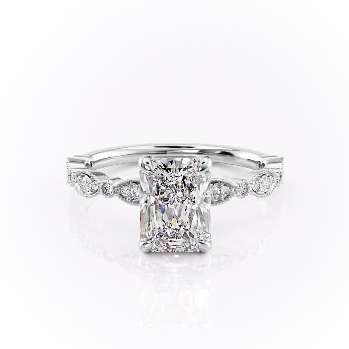 2.10 CT Radiant Milgrain Style Moissanite Engagement Ring