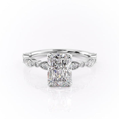 2.10 CT Radiant Milgrain Style Moissanite Engagement Ring