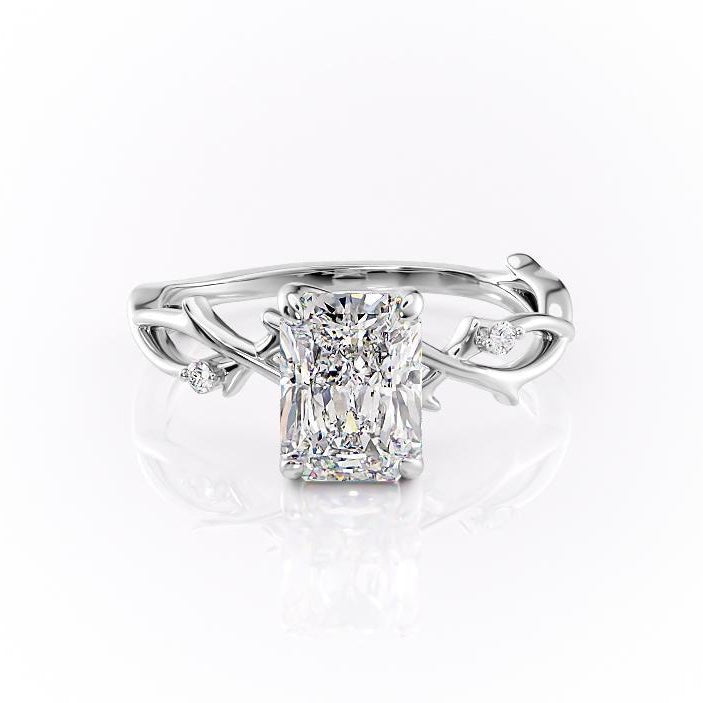 2.10 CT Radiant Solitaire & Twig Style Pave Moissanite Engagement Ring