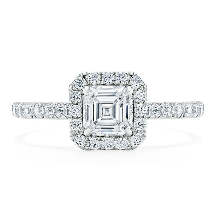 1.0 CT Asscher Cut Halo Pave Moissanite Engagement Ring