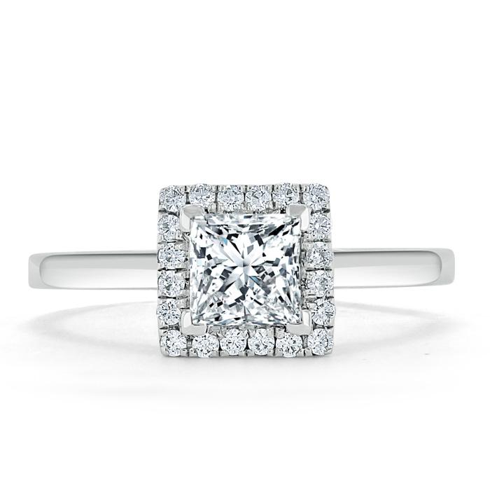 1.0 CT Princess Cut Halo Moissanite Engagement Ring