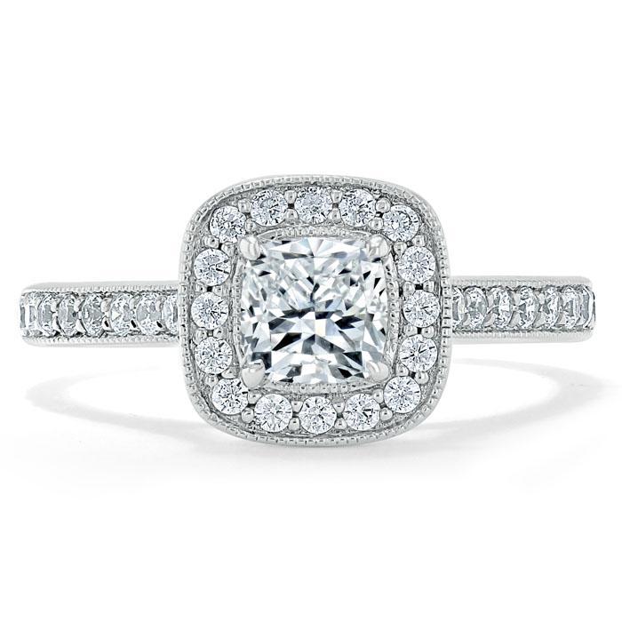 1.0 CT Cushion Cut Moissanite Halo Channel Pave Engagement Ring