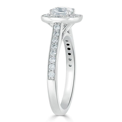 1.0 CT Cushion Cut Moissanite Halo Channel Pave Engagement Ring