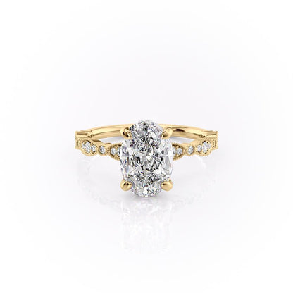 2.10 CT Oval Solitaire & Milgrain Pave Moissanite Engagement Ring