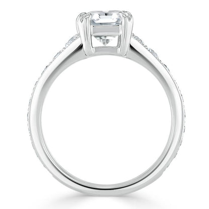 1.5 CT Cushion Cut Solitaire Channel Pave Moissanite Engagement Ring