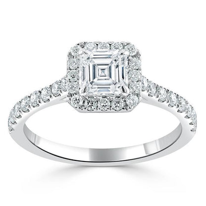 1.0 CT Asscher Cut Halo Pave Moissanite Engagement Ring