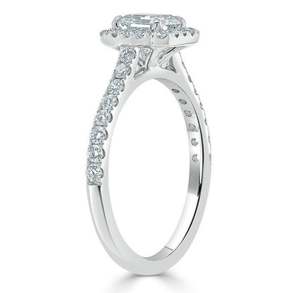 1.0 CT Asscher Cut Halo Pave Moissanite Engagement Ring